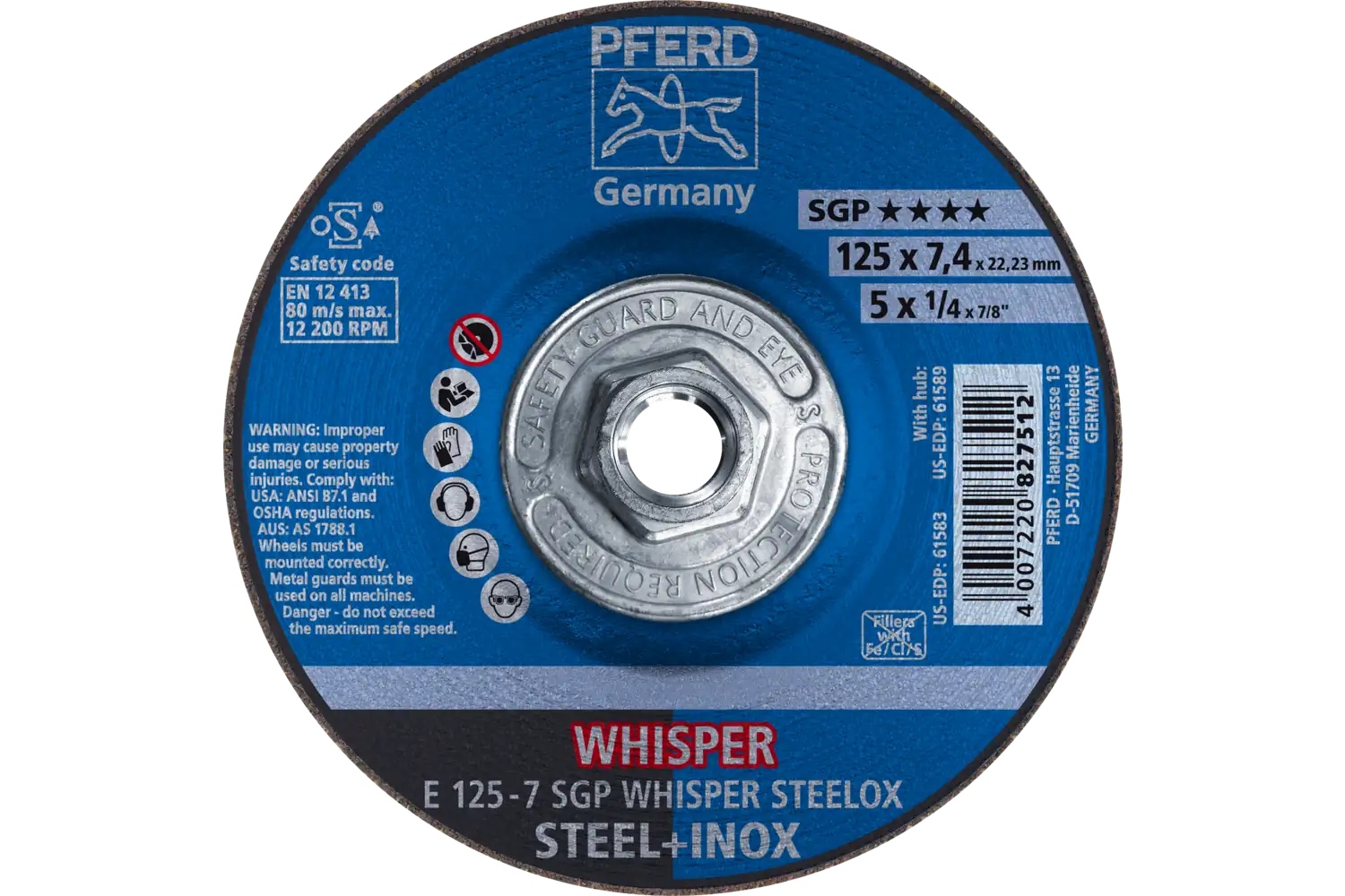 Picture of Pferd Grinding Wheel, 5" X 1/4 X 5/8-11, Sgp Whisper Steelox, T27, Aluminum Oxide